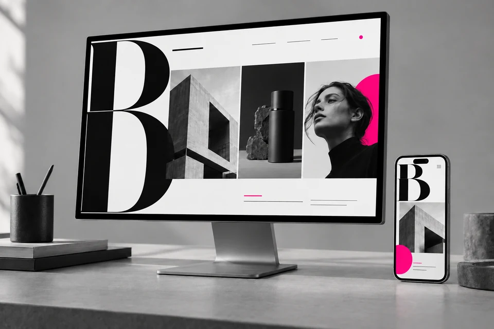 Exploración de diseño editorial en pantalla y móvil